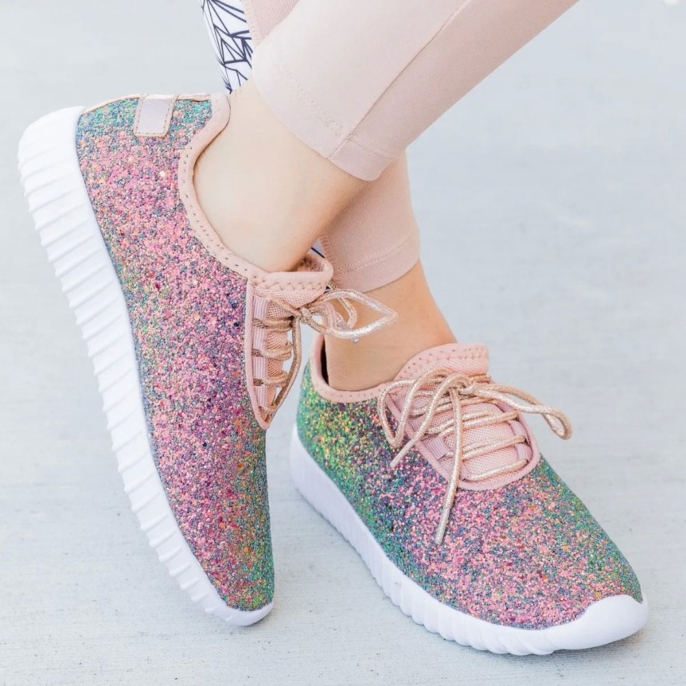 NEW🔥 Blue Multi-Color Glitter Lace Up Fashion Sneakers